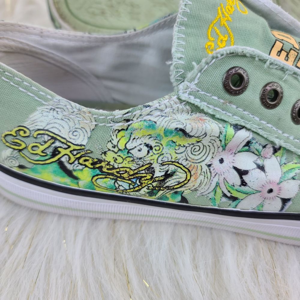 Casual Slip-On Floral Canvas Sneakers in Sage Green - Picture 6 of 7